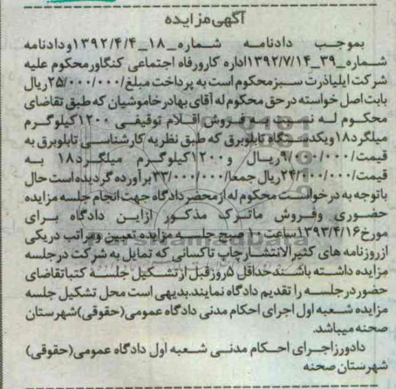 فروش اقلام 1200 کیلوگرم میلگرد 18 و یکدستگاه تابلو برق