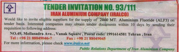 2000 MT. ALUMINIUM FLUORIDE - ALF3
