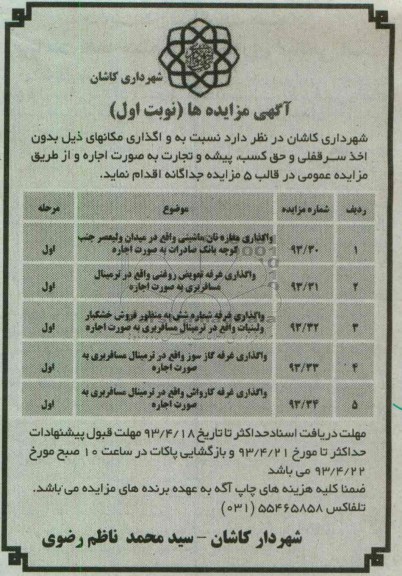 اگهی مزایده ها,واگذاری مغازه و ...