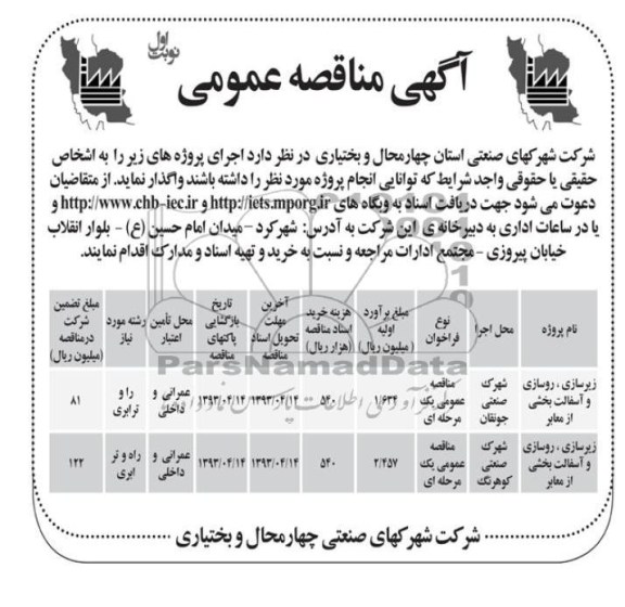 آگهی مناقصه عمومی, زیرسازی ، روسازی و آسفالت بخشی از معابر...