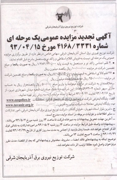 آگهی تجدید مزایده عمومی یک مرحله ای , مزایده فروش اقلام اسقاطی و راکد نو و مستعمل 