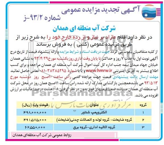 اگهی تجدید مزایده عمومی,مزایده اقلام مازاد بر نیاز و از رده خارج خود 