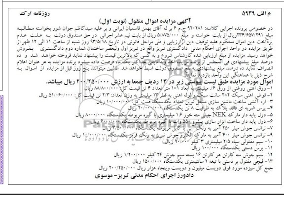 اگهی مزایده اموال منقول,مزایده فروش ورق آهنی روغنی و ...