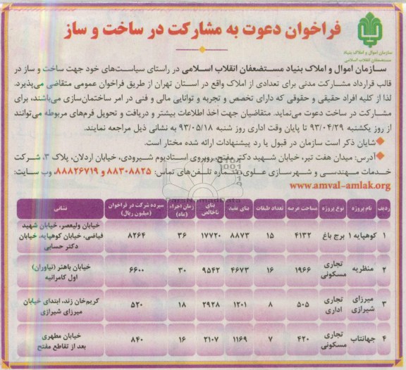 فراخوان دعوت به مشارکت در ساخت و ساز, فراخوان ساخت و ساز