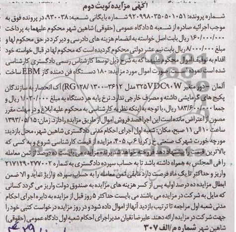 اگهی مزایده اموال,فروش 180 دستگاه فن دمنده گاز 