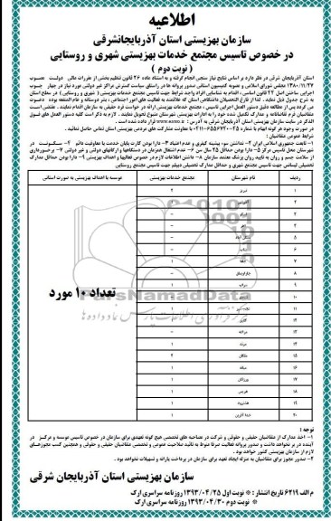 اطلاعیه آگهی مناقصه , مناقصه خصوص تاسیس مجتمع خدمات بهزیستی 