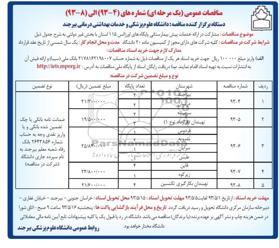 مناقصات عمومی ( یک مرحله ای ) , مناقصات ارائه خدمات پیش بیمارستانی 