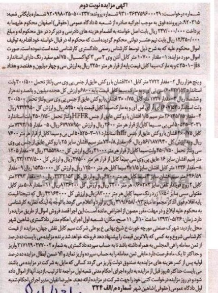 اگهی مزایده,فروش کابل آنتن و ...