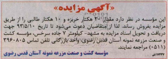 اگهی مزایده,مزایده فروش خربزه و طالبی 