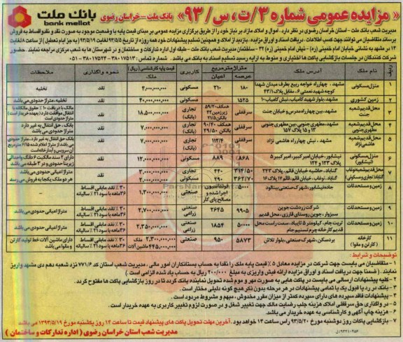 اگهی مزایده عمومی,فروش اموال و املاک مازاد بر نیاز خود 