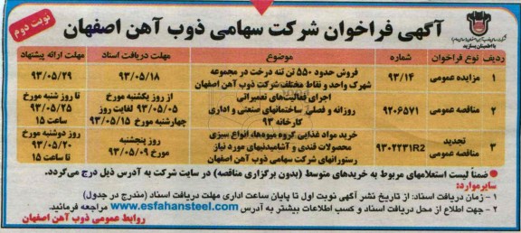 آگهی فراخوان, مناقصه فروش حدود 550 تن تنه درخت
