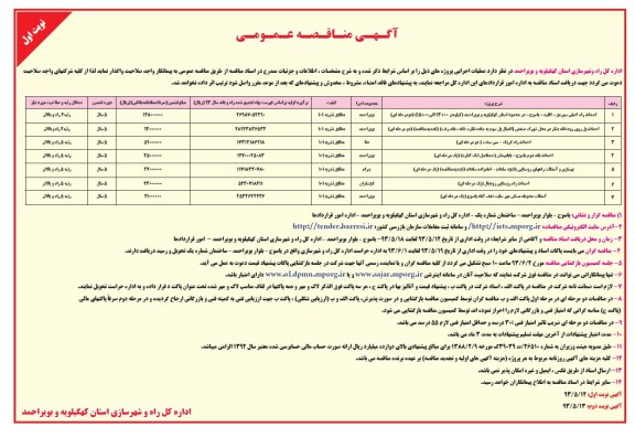 آگهی مناقصه عمومی, مناقصه احداث راه اصلی 