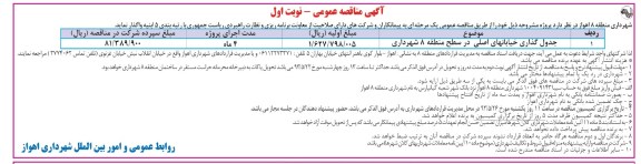 آگهی مناقصه عمومی , مناقصه جدول گذاری خیابان های اصلی 