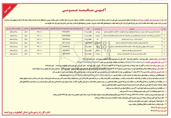 آگهی مناقصه عمومی, مناقصه احداث راه اصلی 