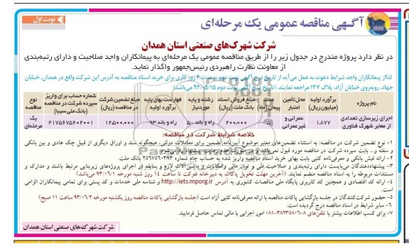 آگهی مناقصه عمومی یک مرحله ای , مناقصه اجرای زیرسازی تعدادی از معابر 