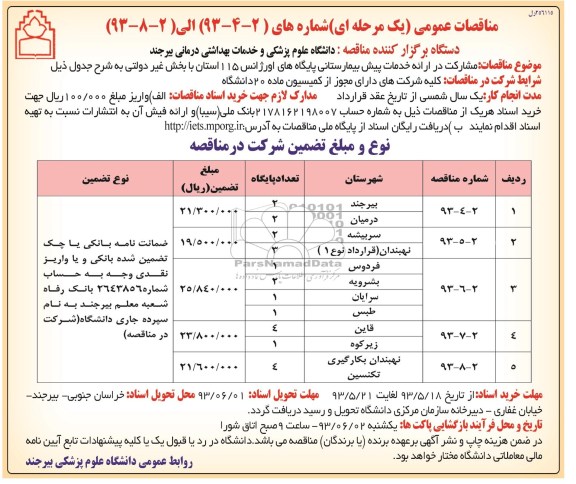 مناقصات عمومی ( یک مرحله ای ) , مناقصه مشارکت در ارائه خدمات پیش بیمارستانی 