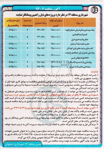 آگهی مناقصه, مناقصه پیاده روسازی، تعمیرات و نگهداری معابر و ...