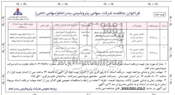 فراخوان مناقصه, مناقصه خرد کردن بارگیری حمل و تخلیه نمک و انتقال و ...