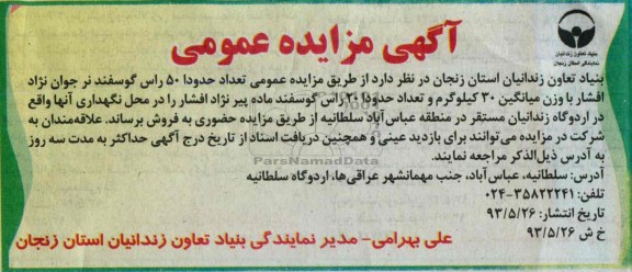 آگهی مزایده عمومی, مزایده فروش  تعداد حدودا 50 راس گوسفند نر جوان نژاد افشار 