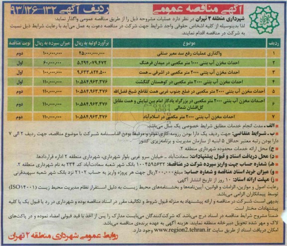 آگهی مناقصه عمومی , مناقصه واگذاری عملیات رفع سد معبر صنفی  و ...