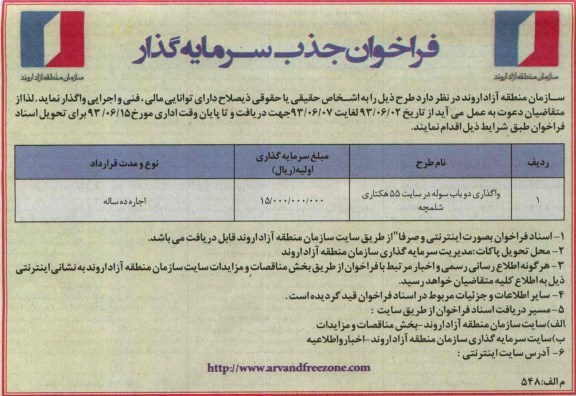 فراخوان جذب سرمایه گذار,فراخوان جذب سرمایه گذارواگذاری دو باب سوله
