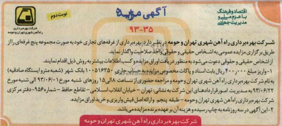 آگهی مزایده, مزایده بهره برداری از غرفه های تجاری