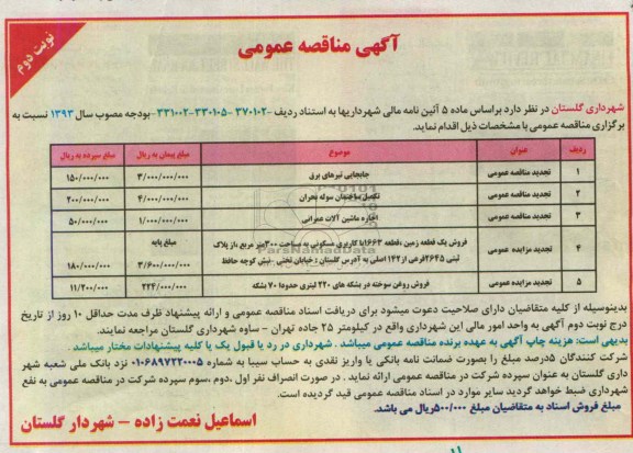 آگهی مزایده, مزایده فروش روغن سوخته