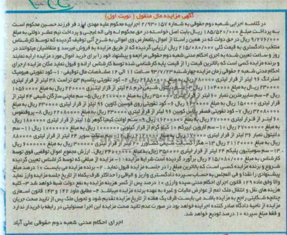 مزایده اموال منقول , مزایده اموال منقول کود تقویتی