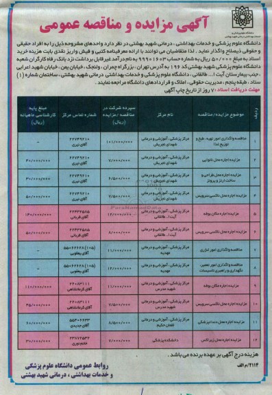 مزایده و مناقصه عمومی , مزایده و مناقصه عمومی واگذاری امور تهیه ، طبخ و توزیع غذا و اجاره محل نانوایی