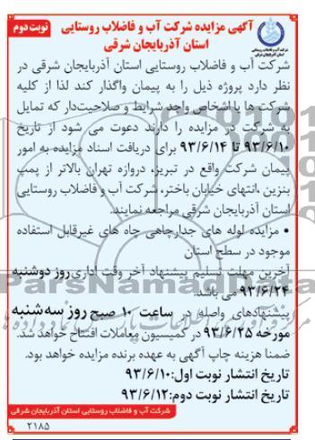 آگهی مزایده, مزایده لوله های جدارچاهی 