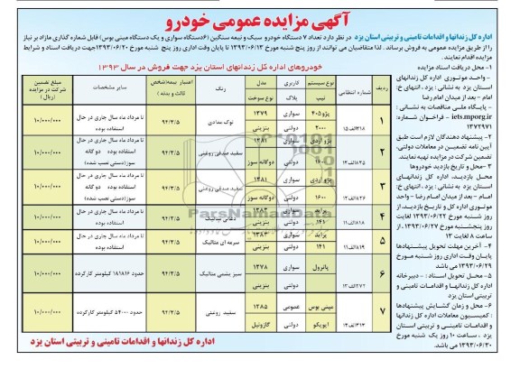 آگهی مزایده عمومی, مزایده  7 دستگاه خودرو سبک و نیمه سنگین 