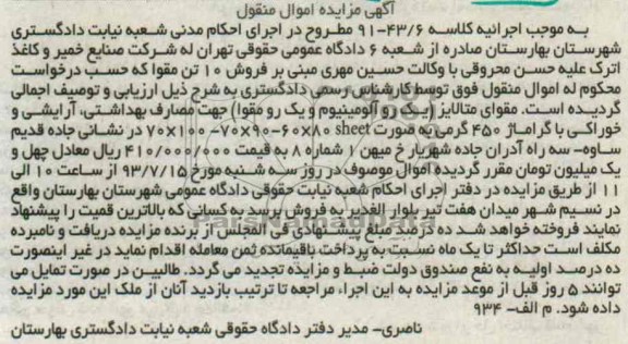 مزایده اموال منقول , مزایده اموال منقول مقوای متالایز