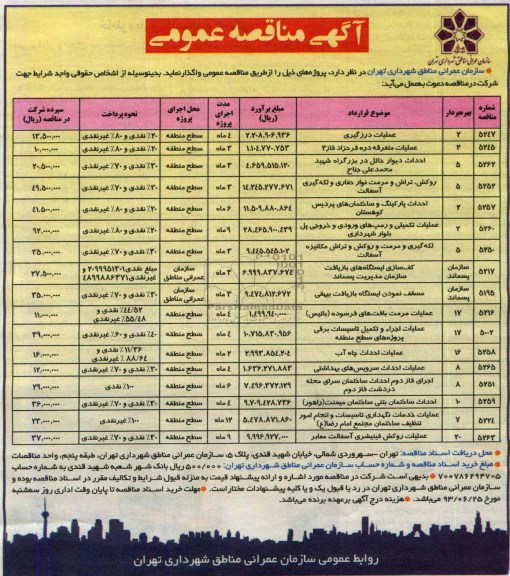 آگهی مناقصه عمومی , مناقصه عملیات درزگیری