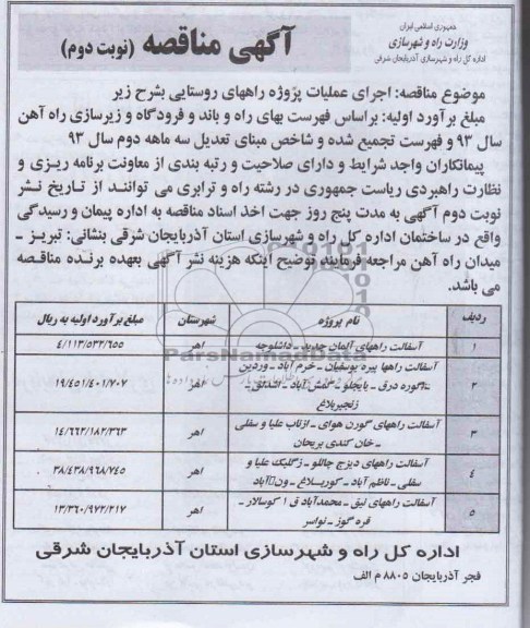 آگهی مناقصه , مناقصه آسفالت راههای آلمان جدید و ...
