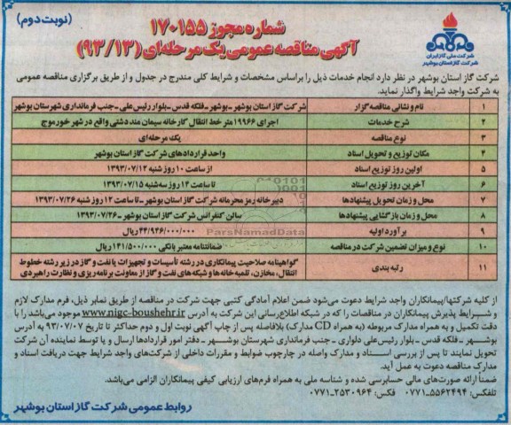 آگهی مناقصه عمومی یک مرحله ای,مناقصه اجرای 19966 متر خط انتقال کارخانه سیمان 