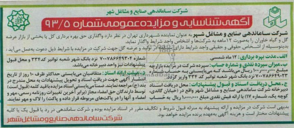 آگهی شناسایی و مزایده عمومی , مزایده واگذاری حق بهره برداری کل یا بخشی از بازار 