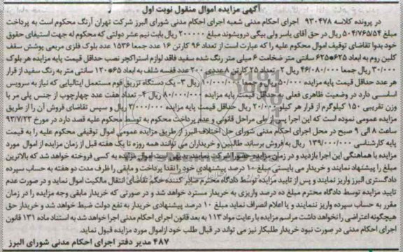 مزایده اموال منقول , مزایده اموال منقول تعداد 96 کارتن