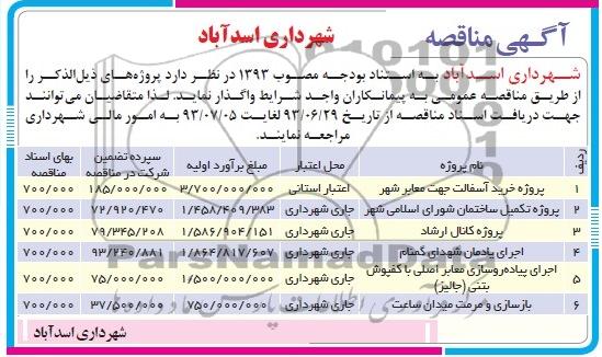 آگهی مناقصه, مناقصه پروژه خرید آسفالت