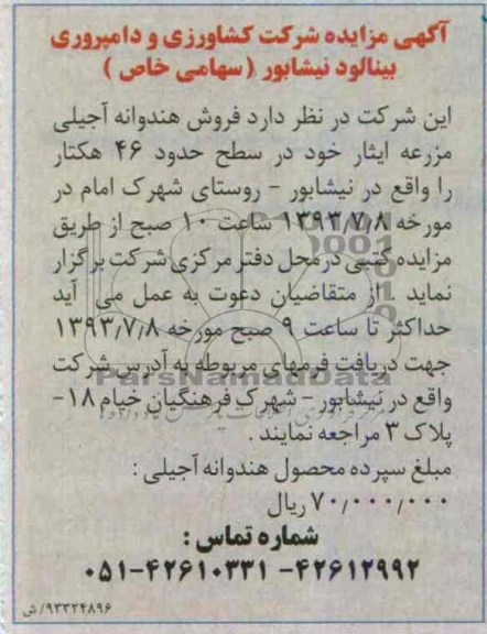 مزایده , مزایده فروش هندوانه آجیلی