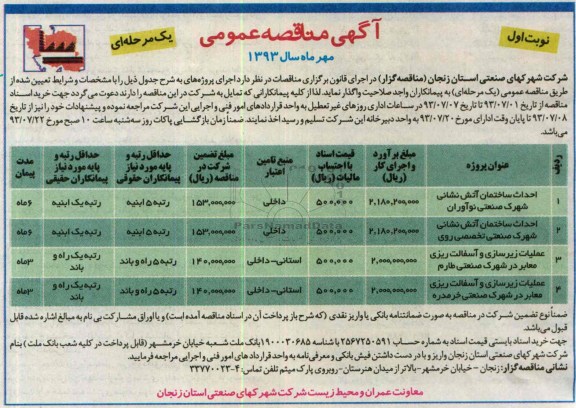 اگهی مناقصه عمومی یک مرحله ای , مناقصه احداث ساختمان آتش نشانی 