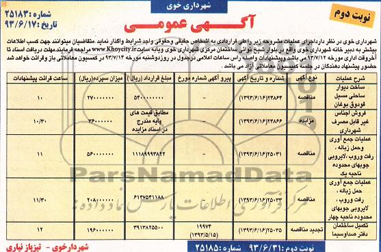 آگهی مناقصه , مناقصه ساخت دیوار ساحلی