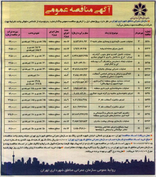آگهی مناقصه عمومی , مناقصه عملیات تعمیر نگهداری و بهسازی معابر 