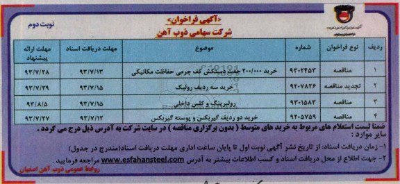 آگهی فراخوان,مناقصه  خرید 200.000 جفت دستکش کف پرمی حفاظت مکانیکی 