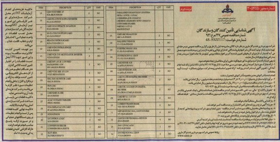 آگهی شناسایی تامین کنندگان و سازندگان, مناقصه PARALIEREDUNDANTE200 ESYSTEM