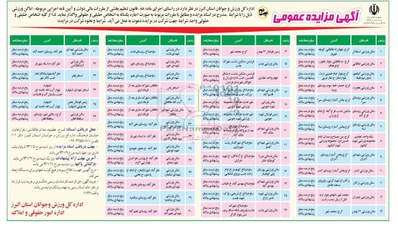 مزایده , مزایده اماکن ورزشی 