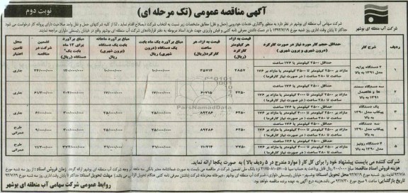 مناقصه عمومی تک مرحله ای , مناقصه عمومی تک مرحله ای  واگذاری خدمات خودرویی (حمل و نقل)