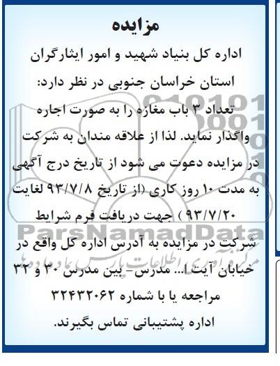 مزایده,مزایده تعداد سه باب مغازه