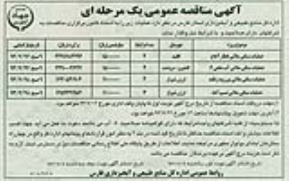 مناقصه عمومی یک مرحله ای , مناقصه عمومی یک مرحله ای عملیات سنگی ملاتی