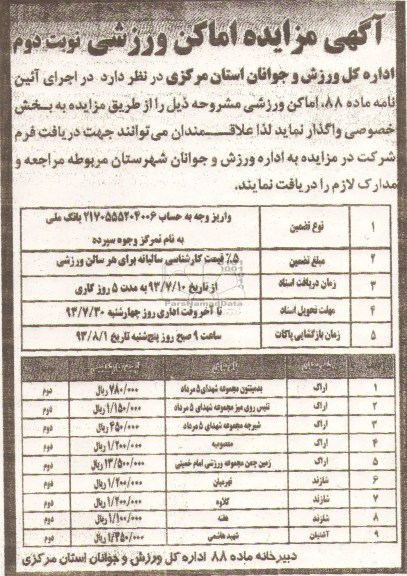آگهی مزایده اماکن ورزشی