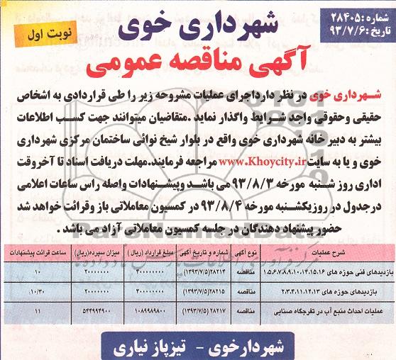 آگهی مناقصه عمومی, مناقصه بازدیدهای فنی حوزه